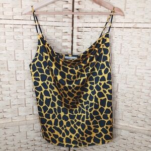 Active USA Cami Cowl Neck Spaghetti Strap Giraffe Print Medium